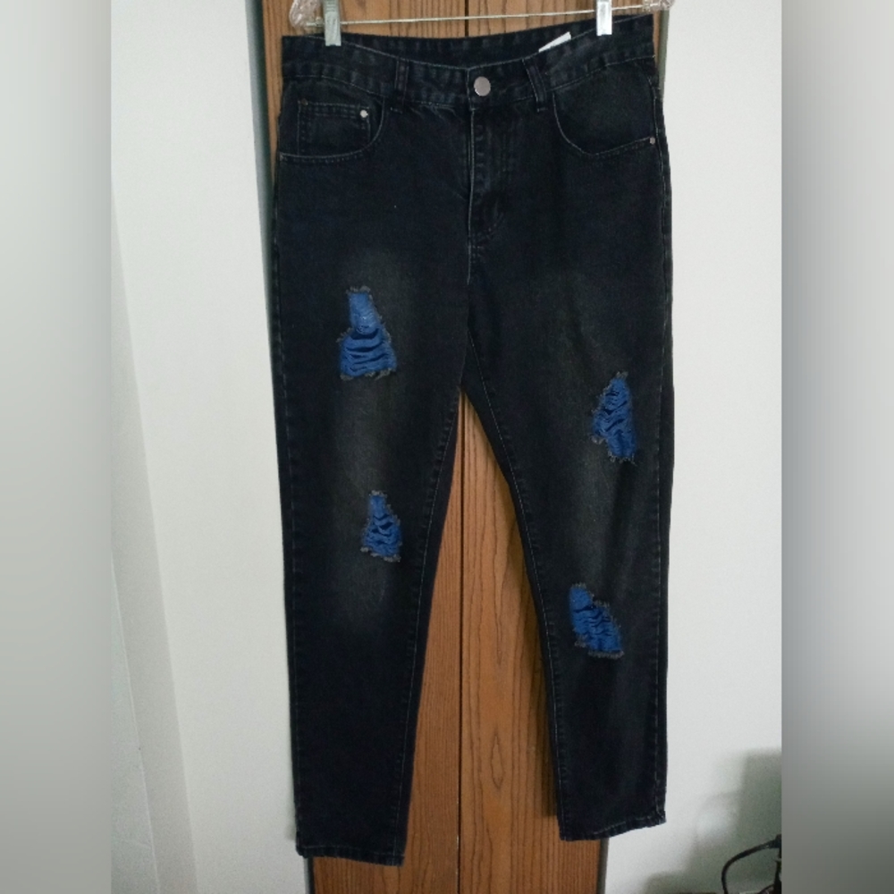 Black Denim Blue Distress